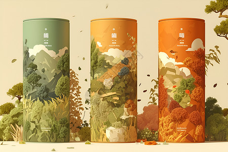 茶叶设计茶叶的包装罐子插画