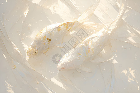 白色涟漪素材水里的白色锦鲤插画