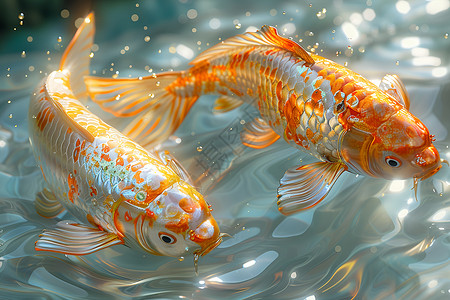 穿行水底的金鱼背景图片