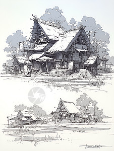 梦幻的农村房屋背景图片