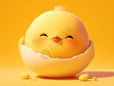 四只小黄鸡蛋壳里的小鸡插画