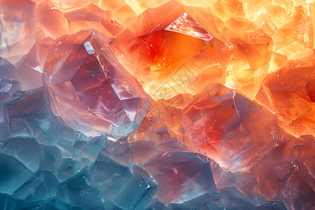 冰火拳头冰火交织的抽象立体玻璃壁纸插画