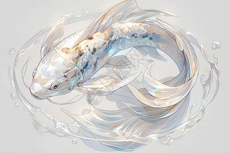 白色涟漪素材水中畅游的白色锦鲤插画