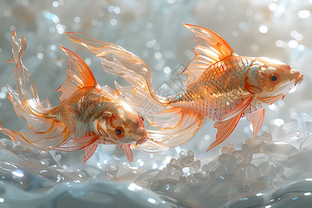 水底嬉戏的金鱼背景图片
