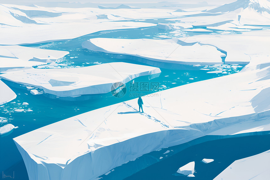 男子站在冰山上图片