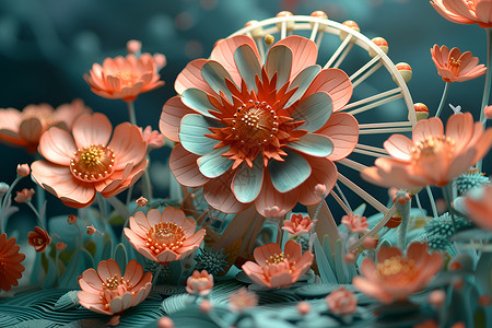 花朵和摩天轮背景图片