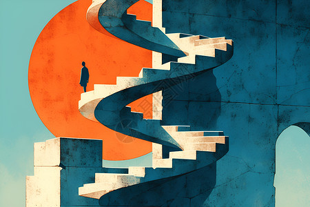 螺旋形状人在阶梯前插画