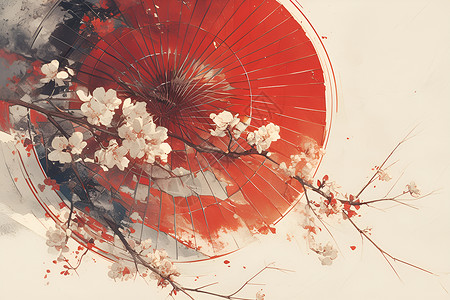 红伞和桃花背景图片