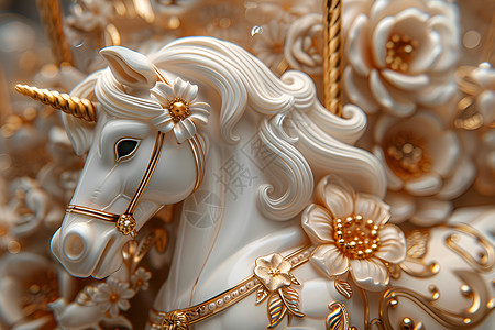 雕塑马金色鬃毛的马设计图片