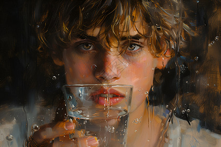 男孩饮水瞬间背景图片
