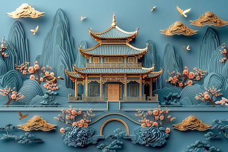 剪纸建筑中国建筑雕刻设计图片