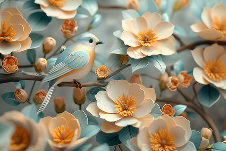 石榴枝上的小鸟小鸟在花朵上设计图片