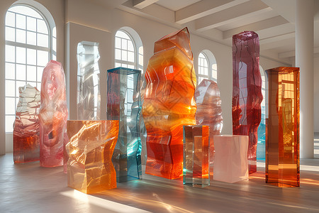 海豚雕塑抽象奇观的玻璃设计图片
