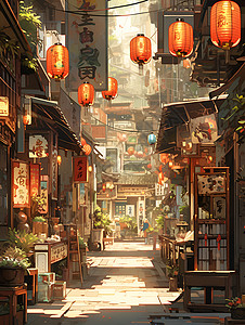 香港餐厅香港街头场景插画