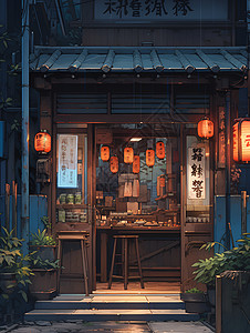 街头餐馆一家传统日式餐馆插画