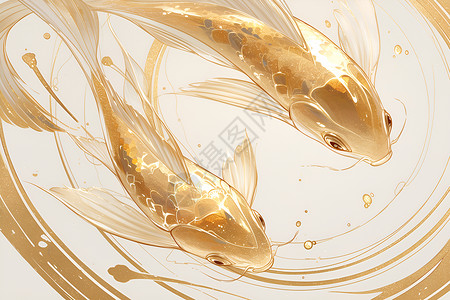 金色波纹两只金色锦鲤插画