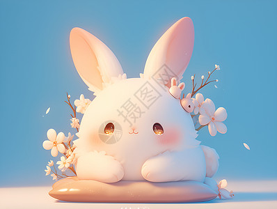 兔子后面的花插画