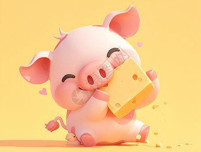 奶酪焗饭吃奶酪的小猪插画