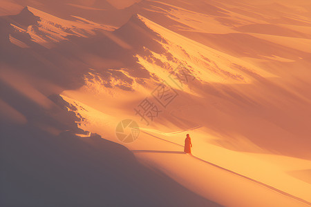 格陵兰岛冰原阳光雪原上的修行者插画