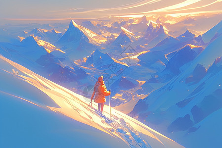 极地探险家阳光下的红衣探险家插画