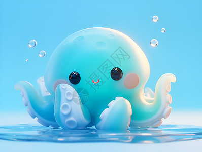蓝色动物梦幻海洋中的蓝色章鱼插画