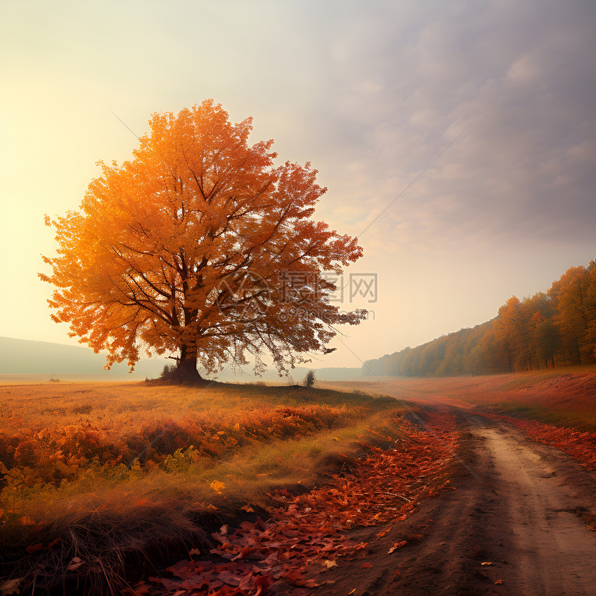 秋日的草原道路图片