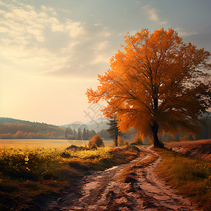 金黄的秋日树木背景图片