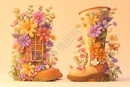 花卉装点的泥靴背景图片