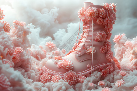 粉红色花朵皮靴背景图片