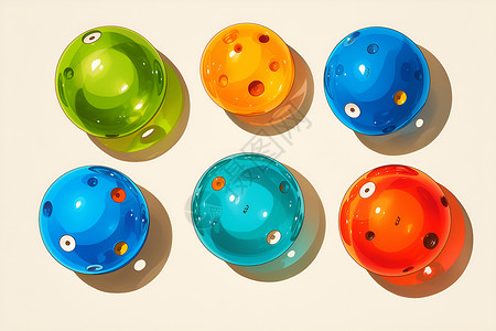 漂浮彩色球体缤纷塑料球插画
