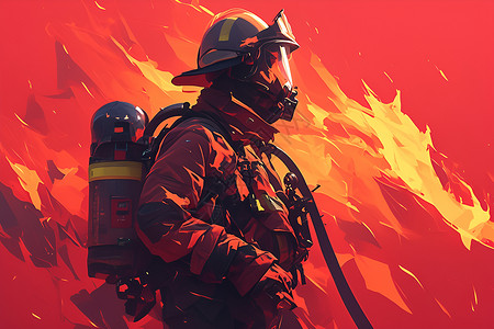 防尘面罩烈火中的消防员插画