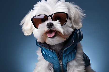 酷狗一只戴墨镜的白色狗背景