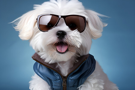 卷毛比熊犬一只戴着太阳镜的白色狗背景