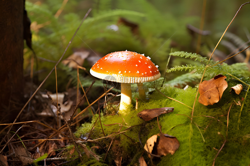 树林中红蘑菇图片