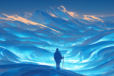 拱形冰山冰面上的探险家插画