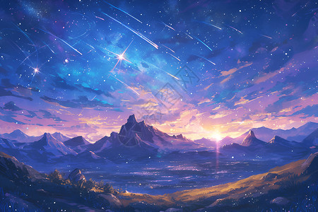 山脉上的流星夜空背景图片