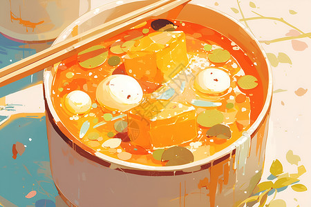素烩汤汤羹和筷子插画