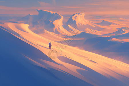 雪峰连绵拥抱光明的极地旅行者插画