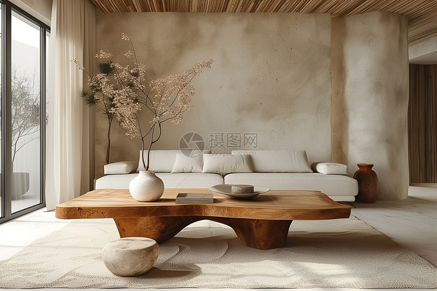 木质桌子的客厅图片