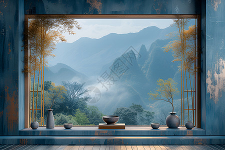 绝美江景竹林中的绝美风景设计图片
