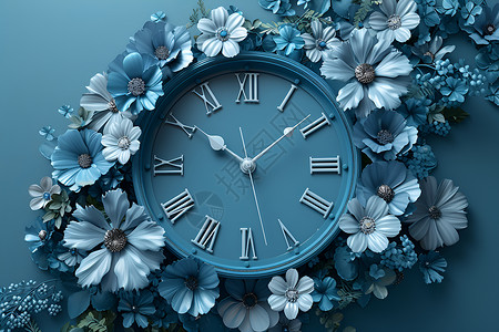 钟表与花朵背景图片