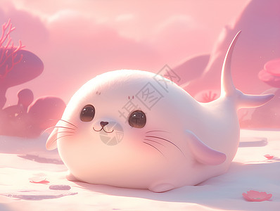 海豹卡通柔软粉色背景下的海豹插画