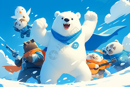 雪熊雪地上的熊插画