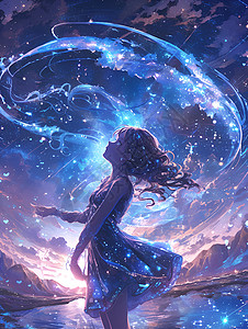银河仙境的女子背景图片