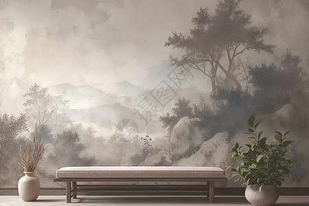 恬静的风幽境壁画背景图片