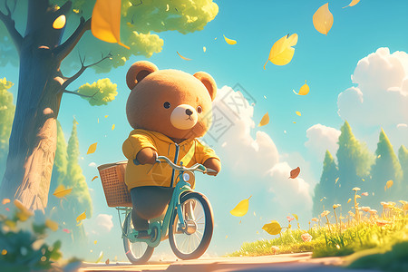骑着自行车的小熊背景图片