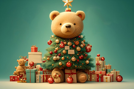 圣诞节的小熊和礼物背景图片