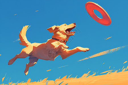 狗狗在空中接住飞盘插画