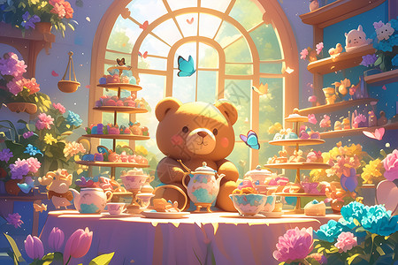 可爱小熊的下午茶时间背景图片