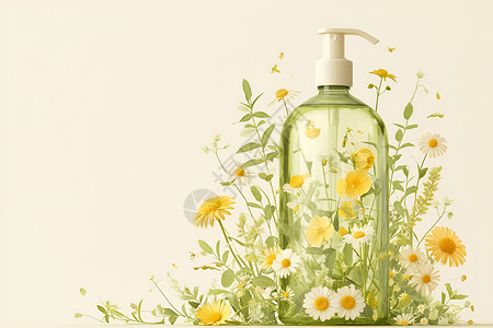 洗发水设计设计的洗发水瓶和植物插画